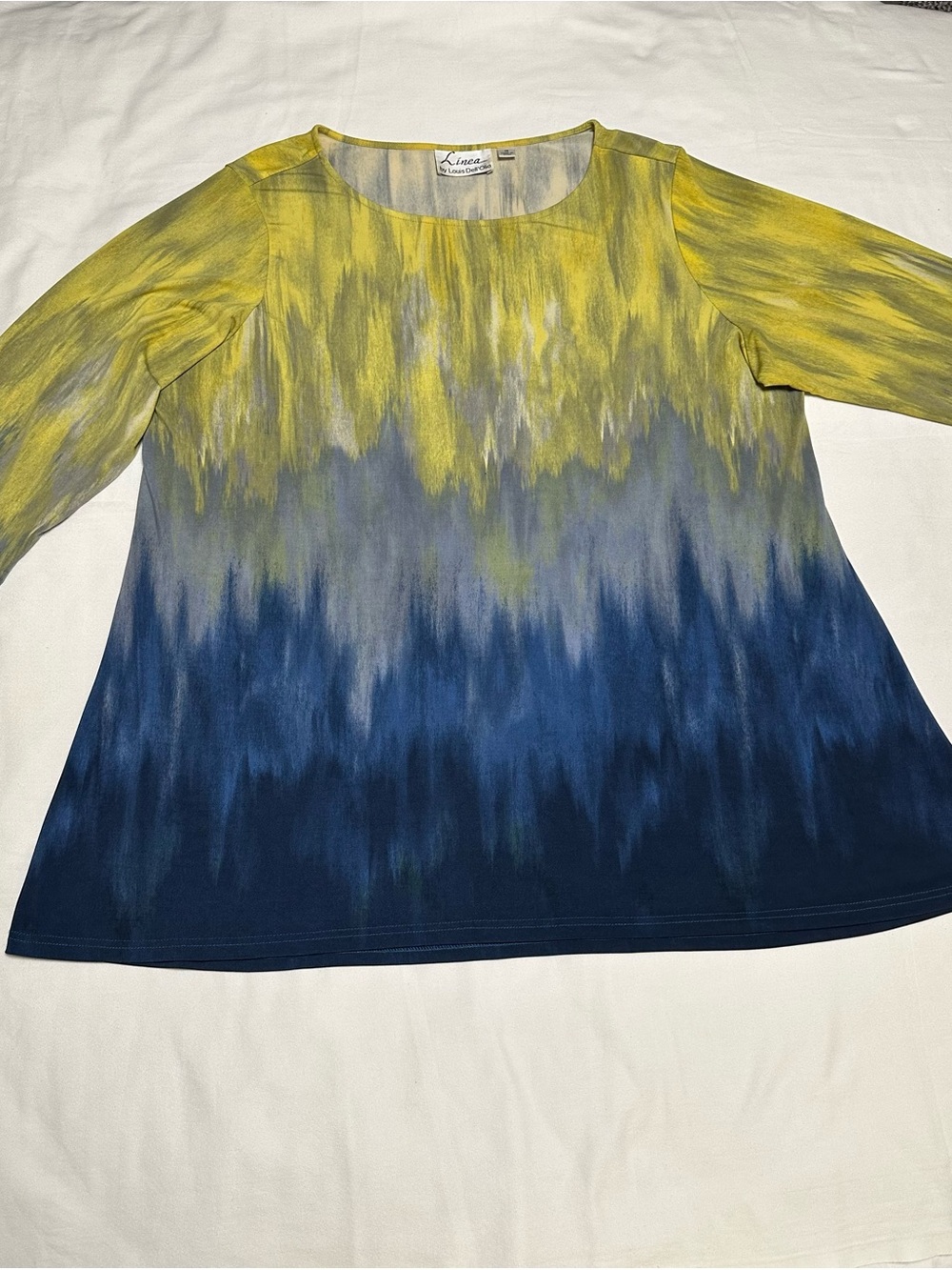 Linea by Louis Dell'Olio Yellow and Navy Ombre 3/4 Sleeve Tunic